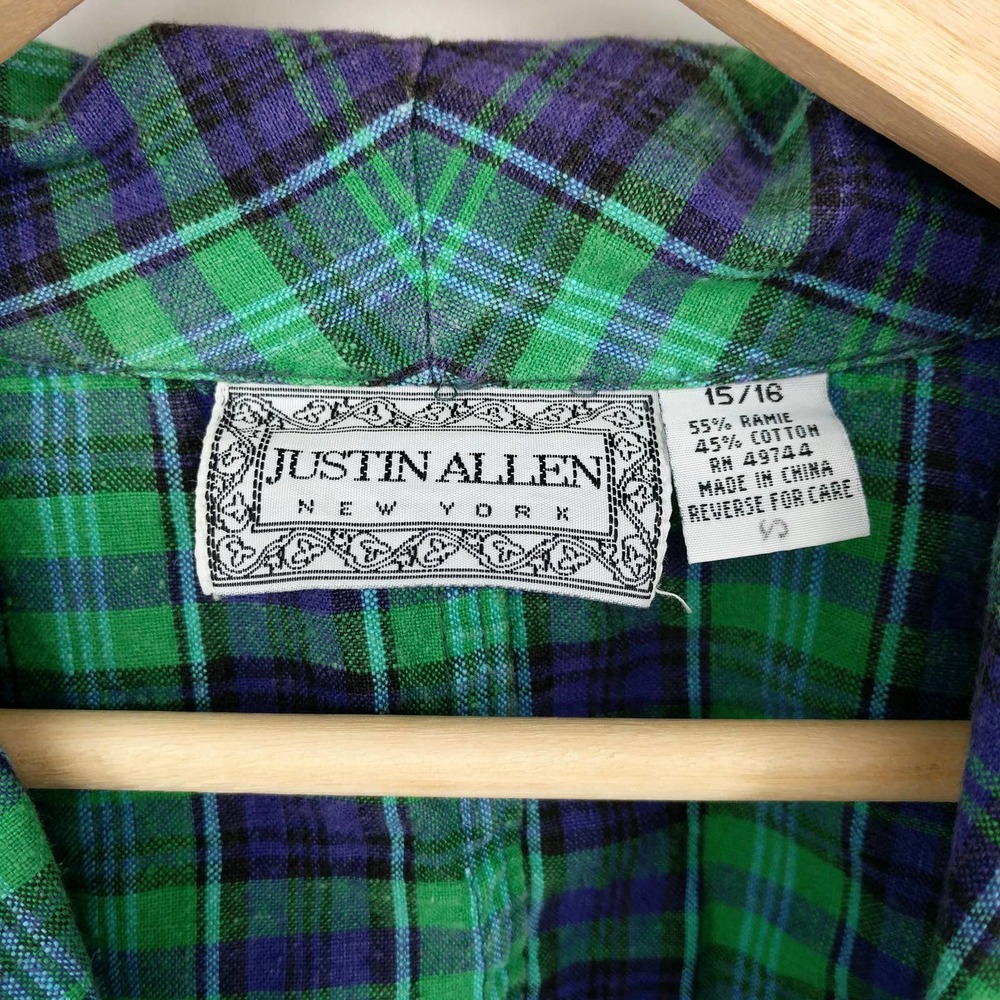 Vintage Justin Allen Plaid Crop Blazer Jacket Retro Boho Indie Blue Green 15/16 - Picture 7 of 8